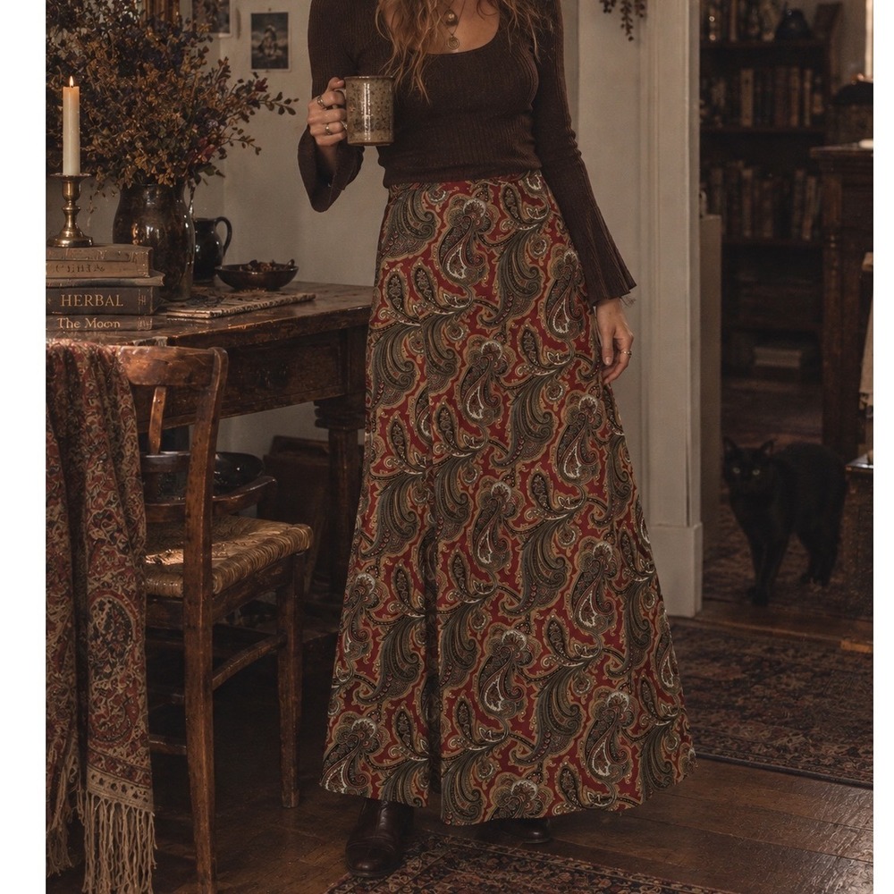 Vtg 90s Paisley Maxi Skirt Womens 18 Fall Autumn Practical Magic Phoebe Buffay